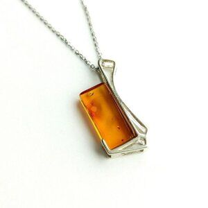 New Sterling silver modernist Amber Pendant necklace